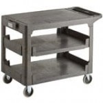 Lavex Large Black 3-Shelf Utility Cart with Flat Top and Built-In Tool Compartment - 44 Lavex Large Black 3-Shelf Utility Cart with Flat Top and Built-In Tool Compartment - 44