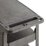 Lavex Large Black 3-Shelf Utility Cart with Flat Top and Built-In Tool Compartment - 44 Lavex Large Black 3-Shelf Utility Cart with Flat Top and Built-In Tool Compartment - 44