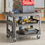 Lavex Large Black 3-Shelf Utility Cart with Flat Top and Built-In Tool Compartment - 44 Lavex Large Black 3-Shelf Utility Cart with Flat Top and Built-In Tool Compartment - 44
