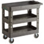 Lavex Large Black 3-Shelf Utility Cart with Flat Top and Built-In Tool Compartment - 44 Lavex Large Black 3-Shelf Utility Cart with Flat Top and Built-In Tool Compartment - 44