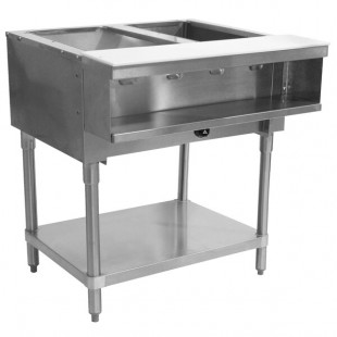 Advance Tabco WB-2G Natural Gas Two Pan Wetbath Powered Hot Food Table with Undershelf - Open Well