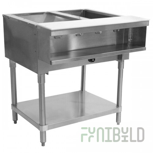 Advance Tabco WB-2G Natural Gas Two Pan Wetbath Powered Hot Food Table with Undershelf - Open Well