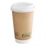 EcoChoice 16 oz. Smooth Double Wall Kraft Compostable Paper Hot Cup and PLA Lid - 50/Case