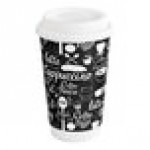 EcoChoice 16 oz. Smooth Double Wall Kraft Compostable Paper Hot Cup and PLA Lid - 50/Case