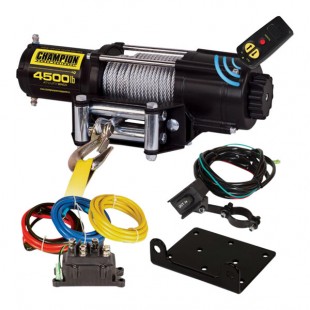 Champion Power Equipment ATV / UTV 12V DC Electric Winch Kit with Wireless Remote Control and 38' Galvanized Steel Aircraft Cable 14560 - 4,500 lb. Capacity Champion Power Equipment ATV / UTV 12V DC Electric Winch Kit with Wireless Remote Control and 38' Galvanized Steel Aircraft Cable 14560 - 4,500 lb. Capacity