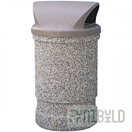 Wausau Tile TF1130 53 Gallon Concrete Round Trash Can with Plastic Dome Lid