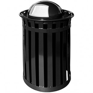 Witt Industries M3601-DT-BK Oakley Standard 36 Gallon Black Steel Round Outdoor Decorative Trash Can with Push Door Dome Top Lid Witt Industries M3601-DT-BK Oakley Standard 36 Gallon Black Steel Round Outdoor Decorative Trash Can with Push Door Dome Top Lid