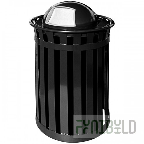 Witt Industries M3601-DT-BK Oakley Standard 36 Gallon Black Steel Round Outdoor Decorative Trash Can with Push Door Dome Top Lid