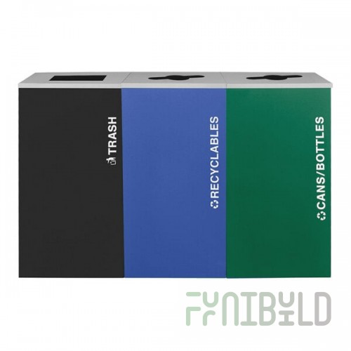 Ex-Cell Kaiser Kaleidoscope XL Series RC-KD36-3 T/BLX R/RYX CN/EGX 108 Gallon Three Stream Indoor Steel Trash / Recyclables / Cans and Bottles Receptacle
