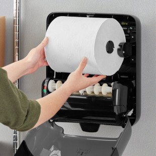 Tork Advanced Matic White with Gray Leaf 2-Ply Paper Towel Roll H1, 525 Feet / Roll - 6/Case Tork Advanced Matic White with Gray Leaf 2-Ply Paper Towel Roll H1, 525 Feet / Roll - 6/Case