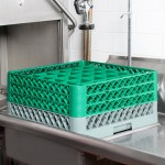 Noble Warewashing 36-Compartment Gray Full-Size Glass Rack with 3 Green Extenders Noble Warewashing 36-Compartment Gray Full-Size Glass Rack with 3 Green Extenders