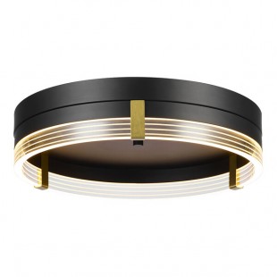 Globe Barlow Matte Black Flush Mount Integrated LED Ceiling Light with Matte Brass Accents and Etched Acrylic Lit-Edge Shade - 120V, 27W