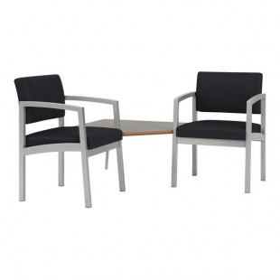 Lesro Lenox Steel Patriot Plus Black Vinyl Two Guest Arm Chairs with Sarum Twill Laminate Connecting Corner Table Lesro Lenox Steel Patriot Plus Black Vinyl Two Guest Arm Chairs with Sarum Twill Laminate Connecting Corner Table