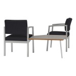 Lesro Lenox Steel Patriot Plus Black Vinyl Two Guest Arm Chairs with Sarum Twill Laminate Connecting Corner Table Lesro Lenox Steel Patriot Plus Black Vinyl Two Guest Arm Chairs with Sarum Twill Laminate Connecting Corner Table