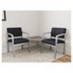 Lesro Lenox Steel Patriot Plus Black Vinyl Two Guest Arm Chairs with Sarum Twill Laminate Connecting Corner Table Lesro Lenox Steel Patriot Plus Black Vinyl Two Guest Arm Chairs with Sarum Twill Laminate Connecting Corner Table