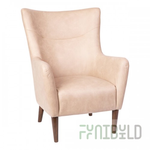 Flash Furniture Connor Light Brown Modern Faux Leather Wingback Accent Chair with Wooden Legs and Frame