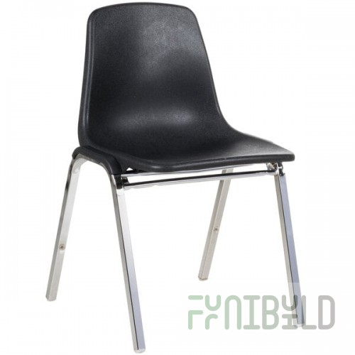 National Public Seating 8110 Chrome Metal Stacking Chair with Black Poly Shell Back and Seat