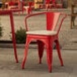 Lancaster Table & Seating Alloy Ruby Red Outdoor Arm Chair with Tan Fabric Magnetic Cushion