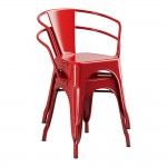 Lancaster Table & Seating Alloy Ruby Red Outdoor Arm Chair with Tan Fabric Magnetic Cushion
