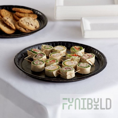 Solut Black Elegance Round Coated Heavy Weight Catering / Deli Tray 12