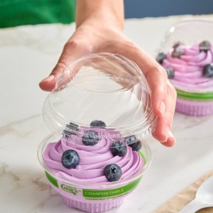 EcoChoice 5-12 oz. Compostable Clear Round Low Dome Dessert Lid with No Hole - 500/Case EcoChoice 5-12 oz. Compostable Clear Round Low Dome Dessert Lid with No Hole - 500/Case
