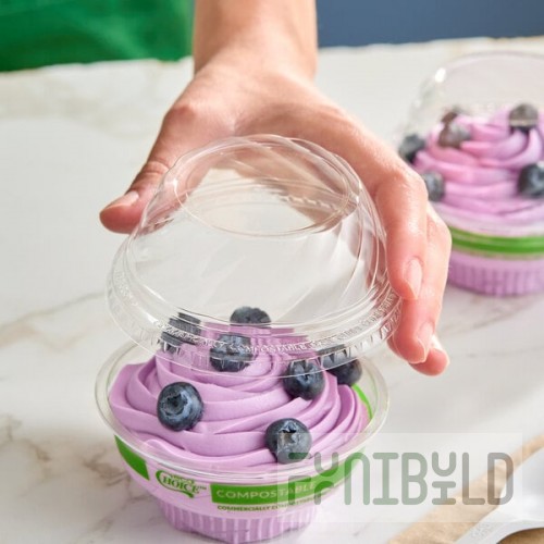 EcoChoice 5-12 oz. Compostable Clear Round Low Dome Dessert Lid with No Hole - 500/Case