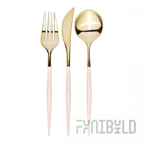 Sophistiplate Bella Gold / Blush Extra Heavy Weight Plastic Cutlery - 288/Case