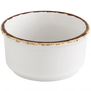 Fortessa Basics by Zwiesel Fortessa Salt TechnoCeram 2.5 oz. Bright White China Ramekin / Butternap Bowl with Earth Hue Rim - 48/Case