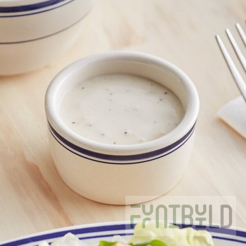 Acopa 2 oz. Ivory (American White) Stoneware Ramekin with Blue Band - 48/Case