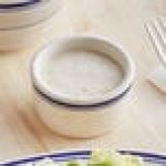 Acopa 2 oz. Ivory (American White) Stoneware Ramekin with Blue Band - 48/Case