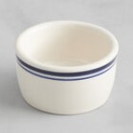 Acopa 2 oz. Ivory (American White) Stoneware Ramekin with Blue Band - 48/Case