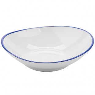 GET B-60-W/CB Settlement Bistro 6 oz. White Enamelware Melamine Shallow Coupe Bowl with Cobalt Blue Trim - 48/Case