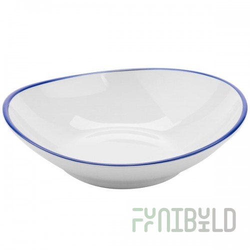 GET B-60-W/CB Settlement Bistro 6 oz. White Enamelware Melamine Shallow Coupe Bowl with Cobalt Blue Trim - 48/Case