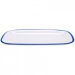 GET B-60-W/CB Settlement Bistro 6 oz. White Enamelware Melamine Shallow Coupe Bowl with Cobalt Blue Trim - 48/Case