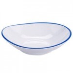 GET B-60-W/CB Settlement Bistro 6 oz. White Enamelware Melamine Shallow Coupe Bowl with Cobalt Blue Trim - 48/Case