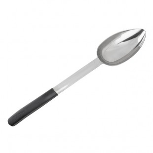 TableCraft AM5333BK Antimicrobial 2 oz. Stainless Steel Solid Oval Portion Spoon with Black Handle