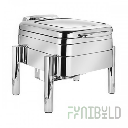 Eastern Tabletop Jazz Rock 6 Qt. Square Induction / Traditional Chafer with Stand and Glass Cover 3994GPL