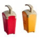 Heinz Keystone 1.5 Gallon Red and Yellow Plastic Countertop Ketchup and Mustard Pump Dispensers Set
