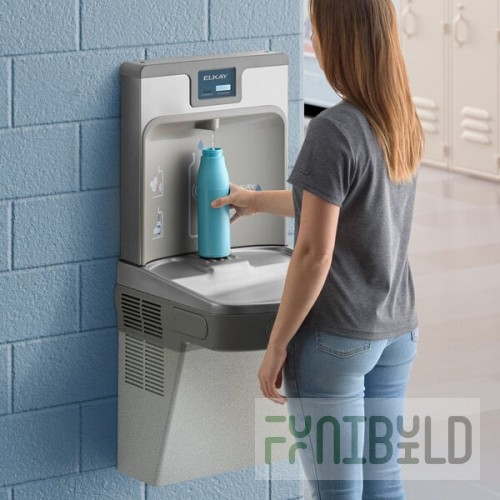 Zurn Elkay LZS8WSLK ezH20 8 GPH Light Gray Hands-Free Filtered Bottle Filling Station with Drinking Fountain - Chilled