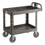 Lavex Large Black 2-Shelf Utility Cart with Ergonomic Handle, Built-In Tool Compartments, and Oversized Wheels - 43 1/8 Lavex Large Black 2-Shelf Utility Cart with Ergonomic Handle, Built-In Tool Compartments, and Oversized Wheels - 43 1/8