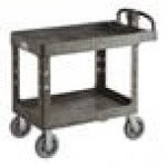 Lavex Large Black 2-Shelf Utility Cart with Ergonomic Handle, Built-In Tool Compartments, and Oversized Wheels - 43 1/8 Lavex Large Black 2-Shelf Utility Cart with Ergonomic Handle, Built-In Tool Compartments, and Oversized Wheels - 43 1/8