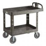 Lavex Large Black 2-Shelf Utility Cart with Ergonomic Handle, Built-In Tool Compartments, and Oversized Wheels - 43 1/8 Lavex Large Black 2-Shelf Utility Cart with Ergonomic Handle, Built-In Tool Compartments, and Oversized Wheels - 43 1/8