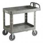 Lavex Large Black 2-Shelf Utility Cart with Ergonomic Handle, Built-In Tool Compartments, and Oversized Wheels - 43 1/8 Lavex Large Black 2-Shelf Utility Cart with Ergonomic Handle, Built-In Tool Compartments, and Oversized Wheels - 43 1/8