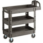Lavex Large Black 2-Shelf Utility Cart with Ergonomic Handle, Built-In Tool Compartments, and Oversized Wheels - 43 1/8 Lavex Large Black 2-Shelf Utility Cart with Ergonomic Handle, Built-In Tool Compartments, and Oversized Wheels - 43 1/8