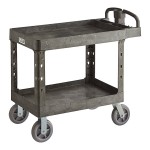 Lavex Large Black 2-Shelf Utility Cart with Ergonomic Handle, Built-In Tool Compartments, and Oversized Wheels - 43 1/8 Lavex Large Black 2-Shelf Utility Cart with Ergonomic Handle, Built-In Tool Compartments, and Oversized Wheels - 43 1/8