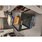Lavex Large Black 2-Shelf Utility Cart with Ergonomic Handle, Built-In Tool Compartments, and Oversized Wheels - 43 1/8 Lavex Large Black 2-Shelf Utility Cart with Ergonomic Handle, Built-In Tool Compartments, and Oversized Wheels - 43 1/8