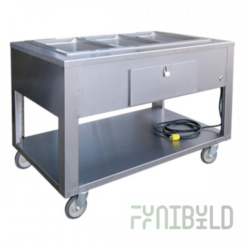 Lakeside PBST4W PrisonBilt Stainless Steel Four Pan Sealed Well Electric Steam Table with Undershelf - 208V, 4815W