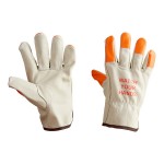 Cordova Standard Grain Cowhide Leather Driver's Gloves with Hi-Vis Orange Fingertips and 