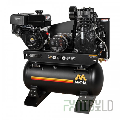 Mi-T-M 30 Gallon Carbon Steel Two-Stage Stationary Gas-Powered Horizontal Air Compressor / Generator AG2-SM14-30M - 14 hp, 2,300-4,000W