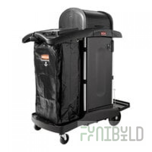 Rubbermaid® FG9T7500BLA High Security Janitor Cart with Locking Hood and Cabinets